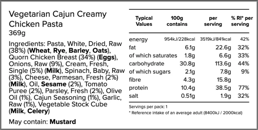 Vegetarian Cajun Creamy Quorn Chicken Pasta