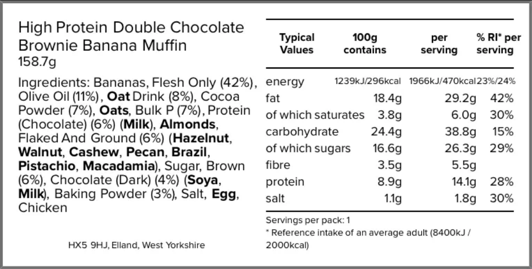 4x Pure Whey Protein Chocolate Banana Brownie Muffin