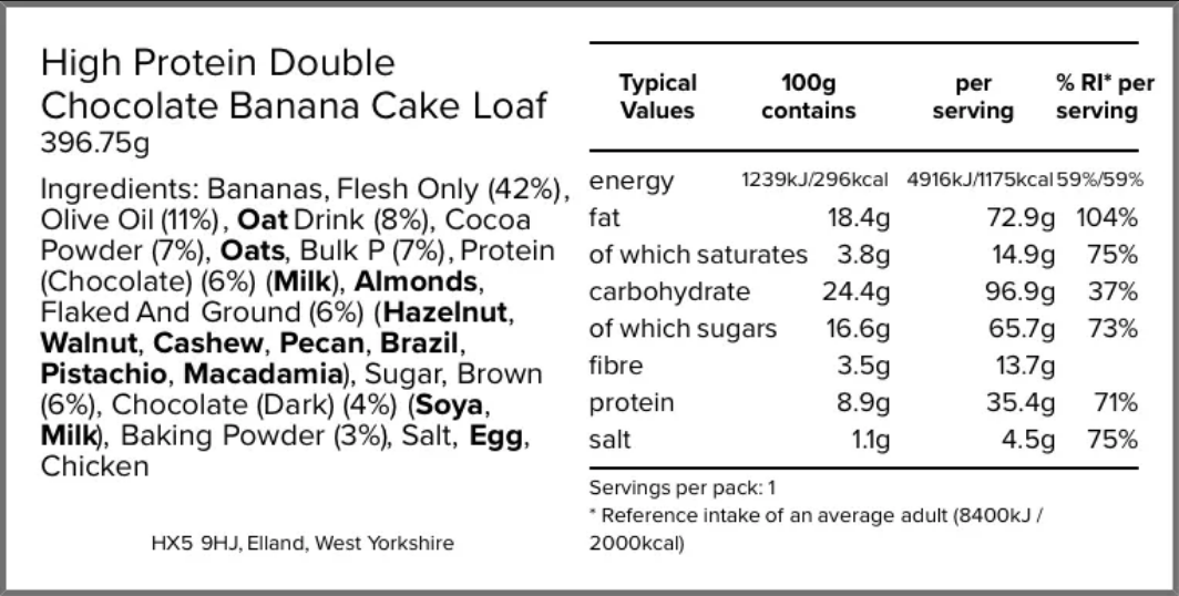 Pure Whey Protein Chocolate Banana Cake Loaf