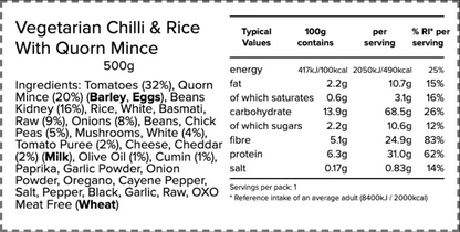 Vegetarian Chill & Rice With Quorn Mince